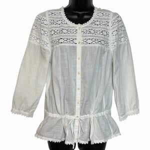 VTG 90s Y2K LAUREN RALPH LAUREN BOHO WESTERN PEASANT LACE COTTON BLOUSE M